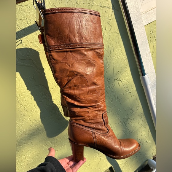 Coach Brown Leather embossed Knee-High Boots - Picture 4 of 10